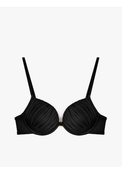 Koton Kalp Yaka Büzgülü Push-up Bikini Üstü Siyah 6sak10059mm