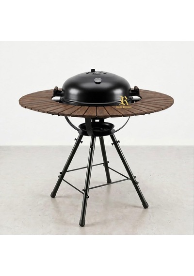 Bazz360 360 Masalı Kapaklı Kömürlü Barbekü Mangal 55 Cm Izgara, Termometreli, 92 Cm Yükseklik, 120 Cm Masa Çok Renkli