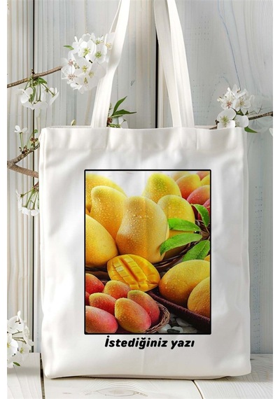 Art Hediye Mango Baskılı Bez Çanta Omuz Çantası Kişiye Özel Desen 1 Çok Renkli
