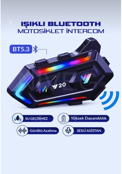 Nivego Motosiklet İntercom Kask Kulaklık Bt5.3 Stereo Rgb Işıklı Bluetooth Su Geçirmez Kulaklık