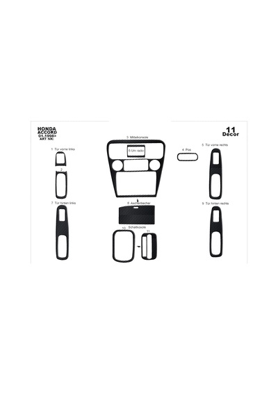 Honda Accord Euro Torpido Kaplama 1998-2002 11 Parça Siyah Karbon