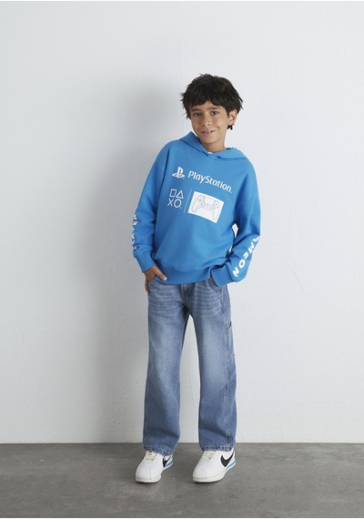 Mavi - Playstation Baskılı Kapüşonlu Mavi Sweatshirt 6s10131-70772 Mavi