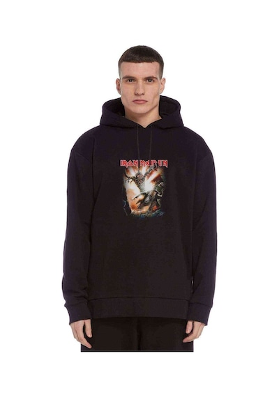 Iron Maıden Metal Rock Baskılı Siyah Erkek Örme Kapşonlu Sweat