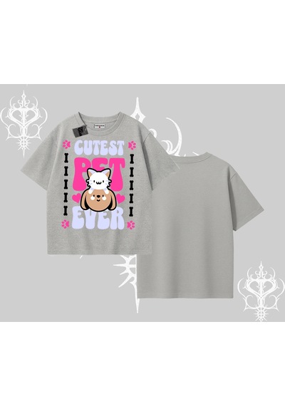 Tarzsokak Best Pet Ever Baskılı Oversize Tshirt Gri