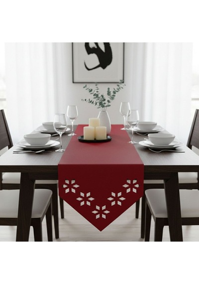 1 Adet Deri Runner-40x140 Cm-çiçek Desenli Runner Kırmızı