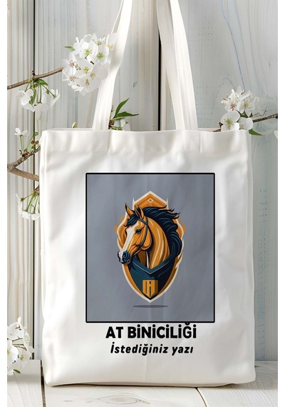 Art Hediye At Biniciliği Atçılık At Baskılı Bez Omuz Çantası Kişiye Özel Model 9 Çok Renkli
