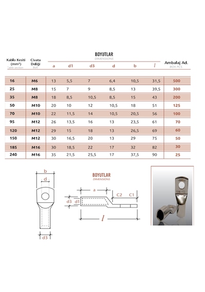 Vercan 16 Mm Kablo Papucu 500 Adet
