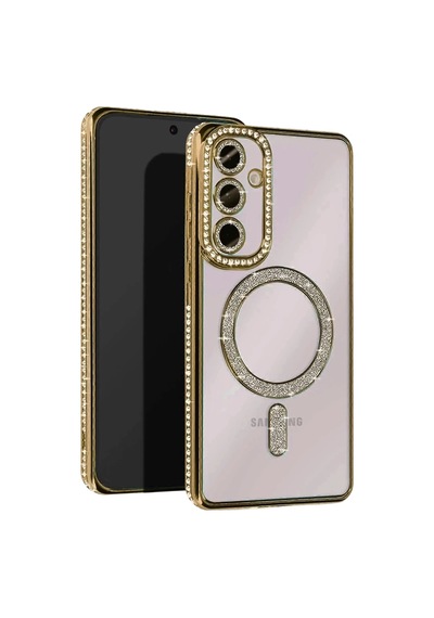 Newface Samsung Samsung Galaxy Uyumlu  S24 Fe Joke Simli Magneticsafe Kılıf - Gold Altın