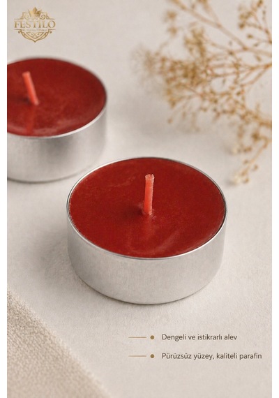 Tealight Mum 5 Adet Kalp Kırmızı Yuvarlak Kırmızı Beyaz Dekoratif Mum Kırmızı Yuvarlak