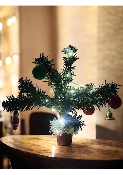 Bukıro Mini Yılbaşı Ağacı, Led Işıklı, Kırmızı Saksılı, Yeşil Ve Kırmızı, 25 Cm, Plastik Yapay Çam, No Diğer