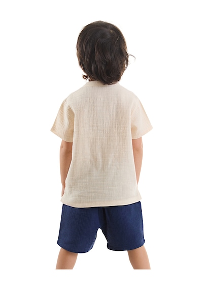 Denokids Erkek Bebek Çocuk Yazlık Müslin Şort Gömlek Takım