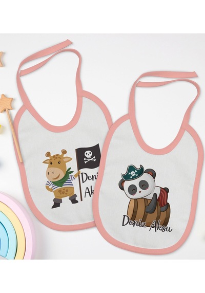 BK Kids Kişiye Özel Sevimli Korsan Tasarımlı 2’li Pembe Mama Önlü Pembe