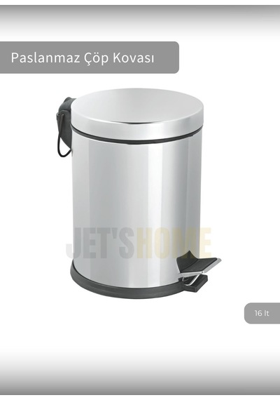 Jet's Home Pedallı Banyo Çöp Kovası Paslanmaz 16 Lt Mutfak Çöp Kutusu Gri Gri