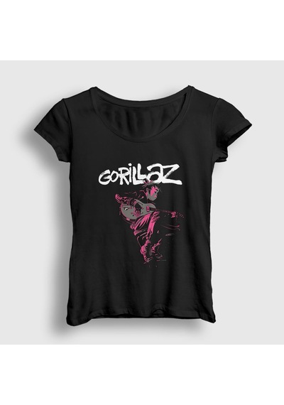 Presmono Kadın Hollow Gorillaz T-shirt Siyah