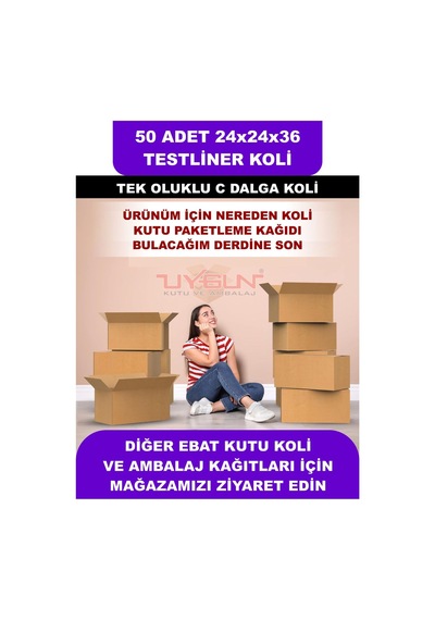 50 Adet 24x24x36 Tek Oluklu Baskısız Boş Koli Kare Koli Çok Amaçlı Koli Tst
