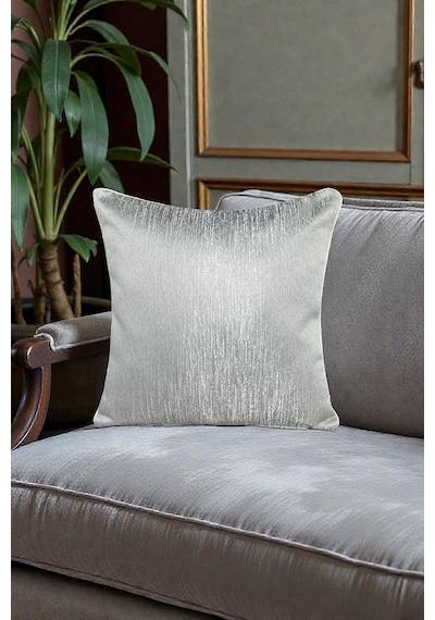 Kırlent Kılıfı Çizgili Desenli Jakarlı Dokuma Kumaş 2'li 45x45 Ve 35x50 Çift Taraflı Biyeli Açık Gri