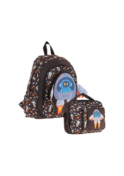 Kaukko Kids 3d Roket Detaylı Okul Çantası L5264 Ve Thermo Beslenme Çantası L7264 Seti - Erkek Çocuk Siyah