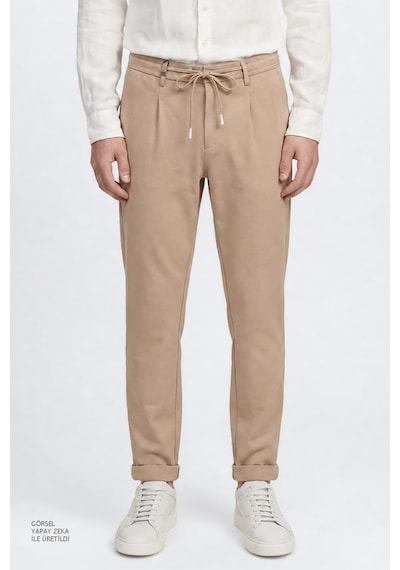 Altınyıldız Classıcs 360 Erkek Vızon 360 Her Yöne Esneyen Pamuklu Slim Fit Dar Kesim Beli Bağlamalı Yan Cepli Casual Pantolon Vizon