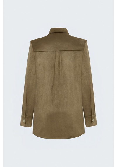 Sateen Çıtçıt Detaylı Süet Gömlek - Camel-138125