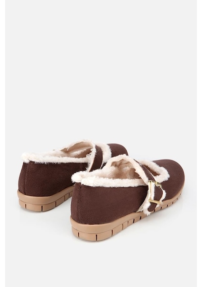 Yaya By Hotiç Yaya Kadın Kahverengi İçi Kürklü Gold Detaylı Bantlı Babet Kahverengi