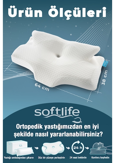 Nox Boyun Destekli Ortopedik Visco Yastık Beyaz- Rahat Uyku Ve Güzellik Yastığı 64x38x12,5 Cm