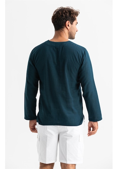 Eliş Şile Bezi Büyük Beden Şile Bezi Uzun Kol Zımbalı Erkek Tshirt Koyu Petrol 3069 - 3Xl Petrol