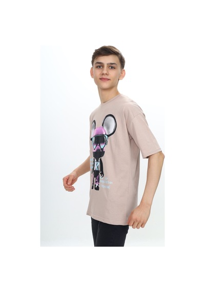 Toontoy Kids Toontoy Erkek Çocuk Robot Baskılı Tişört Bej