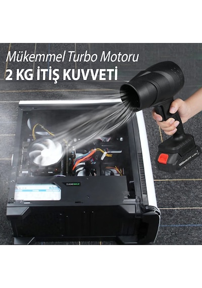 Powermaster 48v 4000mah Lityum Pilli Şarjlı Mini Jet Turbo Hava Üfleyici Fon Makinasi - 2 Kg İtiş Gücü