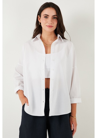 Lela Pamuk Karışımlı Regular Fit Bayan Gömlek 6772418 Beyaz