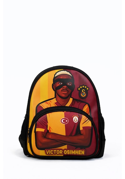 Galatasaray Lisanslı Victor Osimhen Figürlü Anaokulu Çantası - 2 Bölmeli Su İtici Kumaşlı Sırt Çantası Siyah