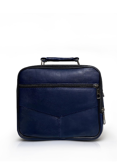 Westbag Erkek Siyah Yatay Model Çelik Kasalı Hakiki Deri El Ve Omuz Çantası Orta Boy Lacivert
