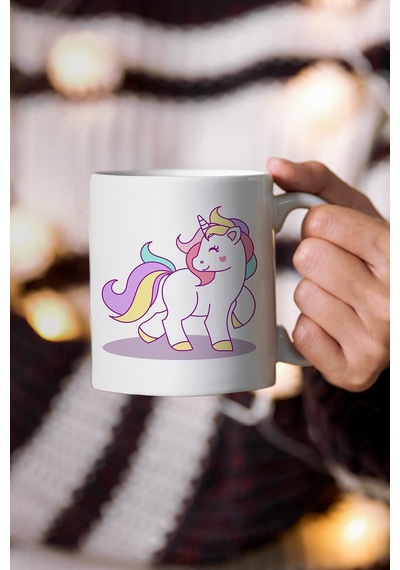 Sevimli Unicorn Tasarımlı Kupa Bardak Kupa Kahve Çay Kupası Beyaz