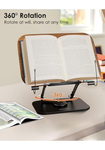 Ht-907 Metal Ahşap Kitap Okuma Standı 360 Dönebilen Katlanabilir Masaüstü Rahle Laptop Standı Tablet