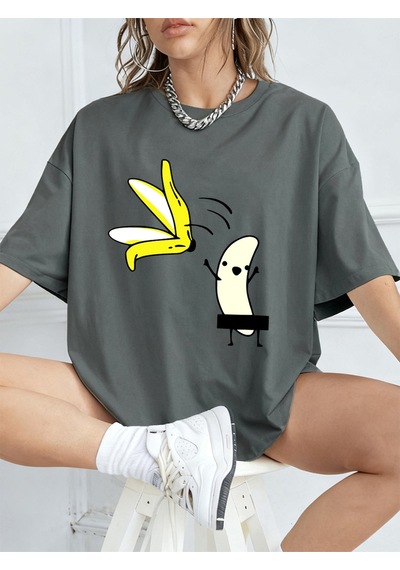 Noıssey Urban Pop Graphic Kadın Tişört Koleksiyonukod 5611 Füme