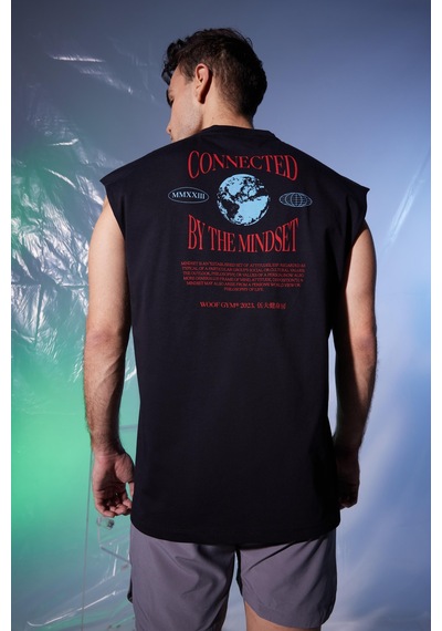 Woof Gym Connected By The Mindset Baskı Tank Top (Siyah)