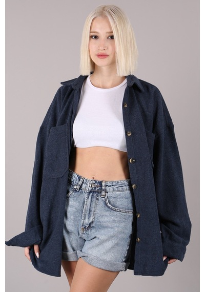 Madmext Lacivert Oversize Gömlek Ceket Mg1562 Lacivert