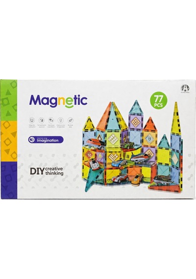 Magnetic 77 Parça Manyetik Yapı Blokları Eğitici Zeka Oyunu Montessori Seti Mini Kare Parça 5.5 Cm