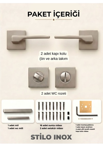 Stilo Inox Kare Rozetli Kapı Kolu Lüks Wc Kapı Kolu