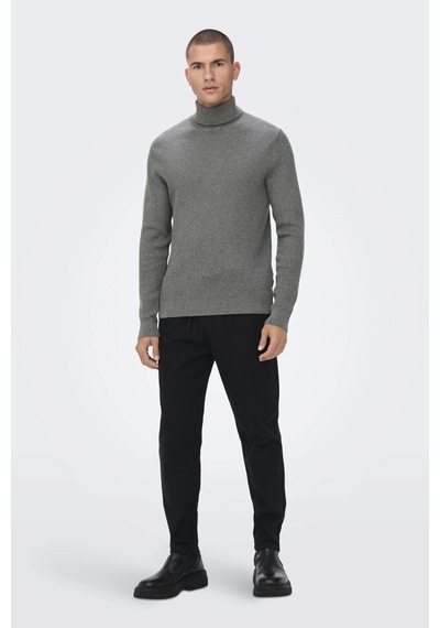 Only & Sons Onsphil Reg 12 Struc Roll Neck Knit Noos Erkek Gri Kazak - 22023202 Gri