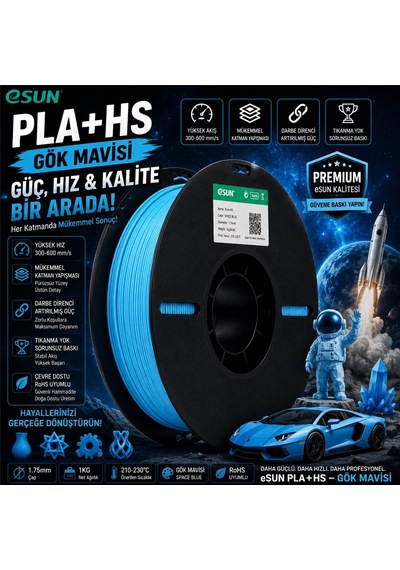 Esun Pla+hs Gök Mavisi Filament 1.75mm 1kg Plastik Makara Hızlı
