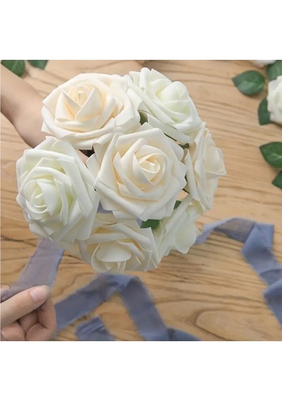 Boutonnieres Merkezleri İçin İvory Gül W / Sap, 1 Adet