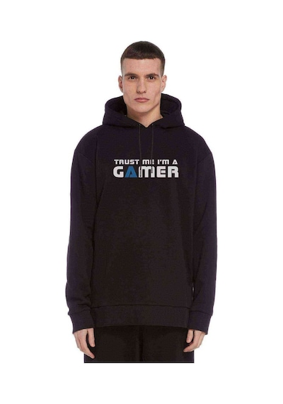 Trusm Me A'M A Gamer Siyah Baskılı Siyah Erkek Örme Sweatshirt (531056766)