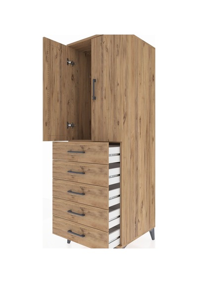 Kronos Dolap Tek Raflı 5 Çekmeceli Tek Askılı 60x59x182 Çam-çam Çam