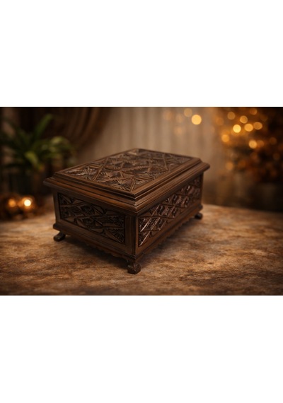 Ahşap Ceviz Oyma Sandık 33x22