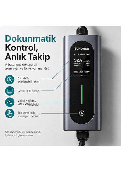 Schoner 22 Kw Trifaz - Monofaz Taşınabilir Elektrikli Araç Şarj Cihazı