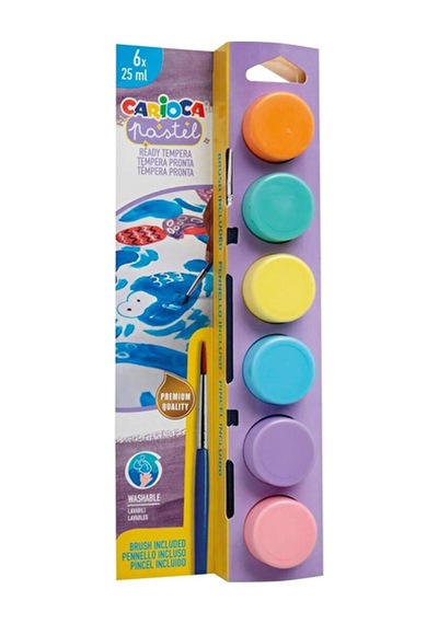 Carioca Tempera Suluboya Süper Yıkanabilir Fırçalı Pastel Renkler 6 25ml