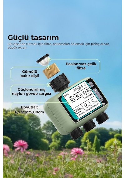 3 Çıkışlı Akıllı Bahçe Sulama Zamanlayıcısı Yağmur Geciktirme Ve Ip55 Su Geçirmez