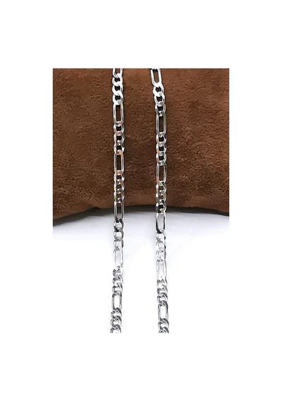 Omar Silver Unisex Figaro 3,6 Mm Rodyum Kaplama Gümüş Kolye Zinci-Rodyum Kaplama-55 Cm