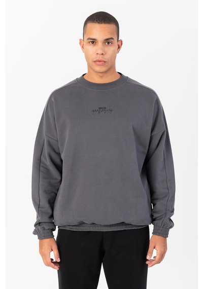 Maraton Sportswear Oversize Erkek Bisiklet Yaka Uzun Kol Basic Antrasit Sweatshirt 21822-antrasit