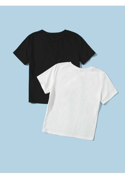 Flood Of Style Erkek 2'li Nasa Baskılı Oversize Bisiklet Yaka Tshirt Siyah